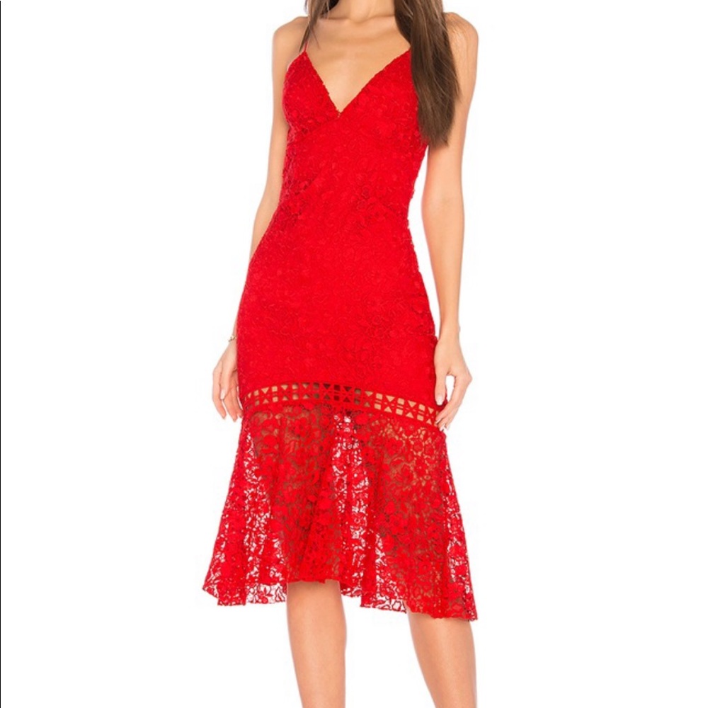Karina Grimaldi red lace dress